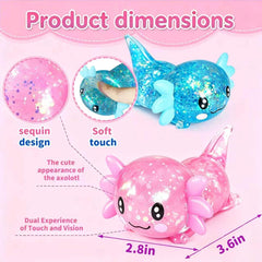 2pack Glitter Axolotls Squishies Toy, Axolotls Stress Relief Toy,Soft Squeeze Sensory Fidget Gadget for Teen & Adult, Office Desk Decor, Party Favors (Blue+Pink)