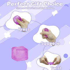 Gel-Filled Ice Cube Squishy Toy 1.38in/3.5cm for Kids Ages 3+ & Adults – Slow Rising Sensory Squeeze Cube, Mini Desk Fidget Toy for Party Favors & Classroom Rewards(Purple)