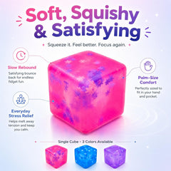 Stress Cube Squishy Toy, 1.97 Inch Slow Rising Fidget Stress Ball with Snowflake Inside, Silent Anxiety Relief Sensory Toy for Adults & Kids, Leakproof Gift-Ready Squeeze Cube
