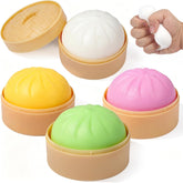 4 Pack Dumpling Squishies Toy Mystery Box Random Color, Colorful Dumplings Stress Balls Fidget Sensory Toy, Bun with Food Steamer Stretchy Desk Toys Soft Squeeze Decompression Dough for Adults Kids