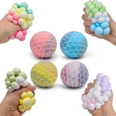 1Pcs Colored Soft Grape Mesh Pressure Balls Squeeze Change Color Balls Prop Tool Stress Relieve Sensory Squishy Balls Hand Exercise Bouncy Balls. (Purple or Randomly Color)