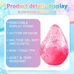 Dream Squishy Drop Fidget Toys Adults, Water Drop Squeeze Toy for Stress Relief, Slow Rising Squishies Sensory Toys with Autism, Malt Sugar Balls Gel Filled Party Favors - Pink