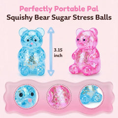 2 Pack Bear Squishy Sugar Fidget Stress Balls, Glitter Colorful Bear Sensory Stress Balls for Anxiety Relief, Animals Squishy Squeeze Balls Fidget Toys for Boys and Girls