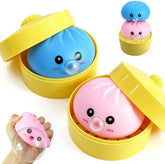 2Pack Dumpling Squishies Set with Steamer, New Bubble-Blowing Squishies, Stretchy Fidget Sensory Squeeze Toy for Adults & Teens, Cute Desk Gift(Blue+Pink)