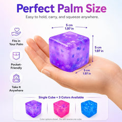 Stress Cube Squishy Toy, 1.97 Inch Slow Rising Fidget Stress Ball with Snowflake Inside, Silent Anxiety Relief Sensory Toy for Adults & Kids, Leakproof Gift-Ready Squeeze Cube