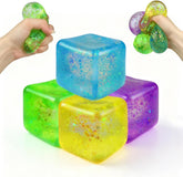 Anditoy 4 Pack Squishy Stress Cube Giant Stress Balls Glitter Squeeze Toy Sensory Fidget Toys for Adults Kids Stress Relief Party Favors Birthday Gifts