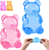Stress Bear Squishy Balls, Bear Squishy Stress Relief Squeeze Balls, Gummy Bear Squishy for Valentines Day Gifts Birthday Gifts Party Favors (Blue + Pink)