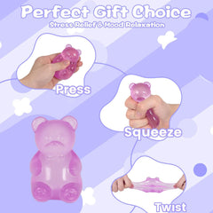 Gummy Bear Squishy Toy for Kids Ages 3+, Slow Rising Soft Foam Bear Squeeze Toy for Boys, Girls & Adults, Cute Sensory Bear Toy, Birthday & Valentine’s Day Gift(Purple)