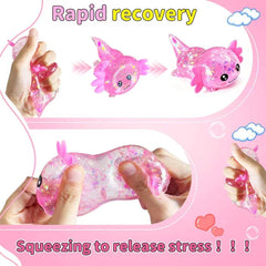 2pack Glitter Axolotls Squishies Toy, Axolotls Stress Relief Toy,Soft Squeeze Sensory Fidget Gadget for Teen & Adult, Office Desk Decor, Party Favors (Blue+Pink)