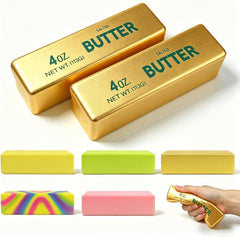 2 Pack Butter Squishy Toys Slow Rising Soft Squeeze Toy Stress Relief Fidget Toys for Kids Party Favors Birthday Gifts Adults Office Desk Toys (Gold)