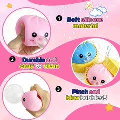 2Pack Dumpling Squishies Set with Steamer, New Bubble-Blowing Squishies, Stretchy Fidget Sensory Squeeze Toy for Adults & Teens, Cute Desk Gift(Blue+Pink)