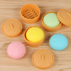 MEIEST 4 PCS Colorful Dumpling Stress Balls Fidget Sensory Toy,Squeeze Dough Ball Stress Relief Hand Toy,Bun with Food Steamer Stretchy Desk Toys