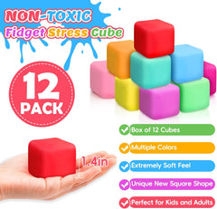 12 Pack Slow Rising Stress Cube, Dough Stress Balls Squishy Fidget Toys for Anxiety Relief, Soft Fidget Cube, Pull Stretch Squishy Toys for Classroom Prize, Party Favors for Kids Adults