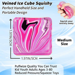 Ice Cube Squishy Fidget Toy Purple Stress Ball Squeeze Toys Stress 5cm(1.97") Veined Ice Cube Squishy Fidget Sensory Toys Kids Youth Adult Puffwize (Pink)