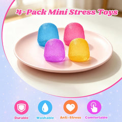 4PCS Gumdrop Squishy Toys Mini, Sweet Gel Candy Stress Ball, Sensory Squeeze Toy Set , Soft Hand Fidgets for Anxiety Relief, Birthday Goodie Bag Fillers for Teens & Adults