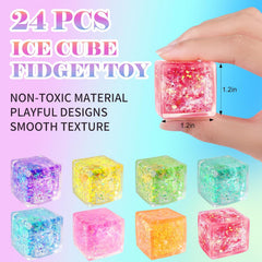 24 Pack Slow Rising Ice Cube Squishy Stress Balls,Stress Cube for Adults Kids , Bulk Taba Squish Fidget Toys, Square Squeeze Toy for Classroom Prizes, Mini Nice Cube Squishy for Party Favors