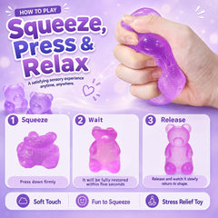 Gummy Bear Squishy, Sensory Fidget Toy Toys for Anxiety Stress Relief,Squishies Sensory Toy for Adults Kids Teens,Purple Stress Ball for Classroom Prize, Birthday Gifts Party Favors
