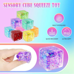 24 Pack Slow Rising Ice Cube Squishy Stress Balls,Stress Cube for Adults Kids , Bulk Taba Squish Fidget Toys, Square Squeeze Toy for Classroom Prizes, Mini Nice Cube Squishy for Party Favors