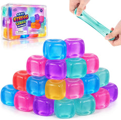 24 Pack Mini Stress Cubes for Kids: 1.18'' Soft Squeeze Toys with Storage Box, Slow Rising Sensory Fidget Toys for Classroom Prizes, Prize Box Toys, Party Favors