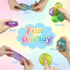 Anditoy 4 Pack Squishy Stress Cube Giant Stress Balls Glitter Squeeze Toy Sensory Fidget Toys for Adults Kids Stress Relief Party Favors Birthday Gifts