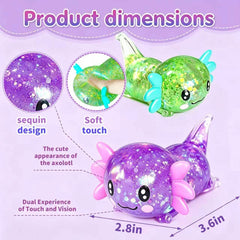 2pack Glitter Axolotls Squishies Toy, Axolotls Stress Relief Toy,Soft Squeeze Sensory Fidget Gadget for Teen & Adult, Office Desk Decor, Party Favors(Purple+Green)