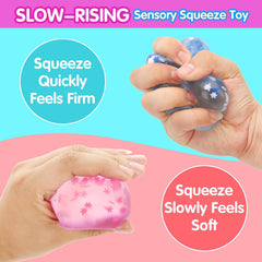 Fidget Toy Stress Cube- 4 Pack Sensory Squeeze Toys, Slow Rising Squishy Cube Filled with Thick Substance and Snowflakes Crafts, Anxiety Stress Relief Calming Tool for Adults and Kids