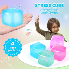 Squishy Fidget Toys Stress Cube, 4 Pack Solid Ice Cube High Density Malt Sugar Filled, Sensory Anxiety Relief Item for Kids Adults, Quiet Fidgets for Classroom, Calming Toys for ADHD