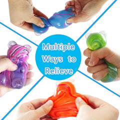 4Gummy Bear Stress Toys |Sugar Filled Bear Squishy Toys|Gel Ultra Squishies High Density Squeeze Balls |Classroom Prize Party Favors Toys Tall 3.5 Inches Colors May Vary