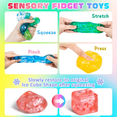 4 Pack Fidget Toy Stress Cube, Slow Rise Stress Balls Ice Cube,Mellow and Chill,Square Squishy Balls for Anxiety Relief,Cube Squishy,Prize Box Toys for Kids Classroom Birthday Gifts Party Favors