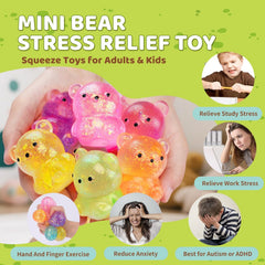 12Pack Fidget Toys Squishy ,Cute Bear Squeeze Ball , Bulk Squishy Fidget Squeeze Play Toys,Pull Stretch Classroom Prize Party Favors Toys for Kids
