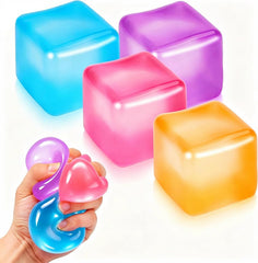 4 Pack Stress Cube Fidget Toys, 2" Slow Rising Sensory Squeeze Balls Filled with Thick Substance, High Density Ice Cube Stress Reliever for Adults Kids, Classroom Prizes Party Favors