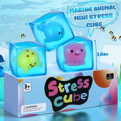 Squishy Fidget Toys Stress Cube, 3 Pack Mini Glow in The Dark Ice Cube, High Density Malt Sugar Filled Squeeze Square for Kids Adults, Quiet Fidgets for Classroom Student, Anxiety Relief Item