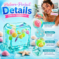Large Squishy Ice Cube Stress Ball - Slow Rising Maltose Texture Jelly Fidget Toys with Star Glitter - Sensory Squeeze Toy for Anxiety Relief - Desk Gifts for Kids & Adults