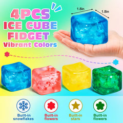4 Pack Fidget Toy Stress Cube, Slow Rise Stress Balls Ice Cube,Mellow and Chill,Square Squishy Balls for Anxiety Relief,Cube Squishy,Prize Box Toys for Kids Classroom Birthday Gifts Party Favors