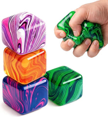 4 Pack Mini Squishy Stress Cube Fidget Toys, Ice Squeeze Cube Sugar Balls, Stress Balls for Kids Adults Squishies Anxiety Stress Relief, Fidgets for Party Favors Classroom Prize
