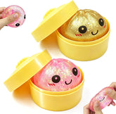 Glitter Dumpling Squishy Mystery Box, Ultra-Soft TPR Slow-Rise Sensory Fidget Toy, Stress Relief for Classroom or Office, Cute Birthday Holiday Gift for Kids Teens & Adults (Mini Pink & Gold)