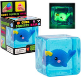 Cube Squeeze Ball Stress Fidget Toy, Glow in the Dark Gel Filled Ice Cube, Slow Rising Squishy Sensory Toy for Anxiety Relief, Kids and Adults (Narwhal)