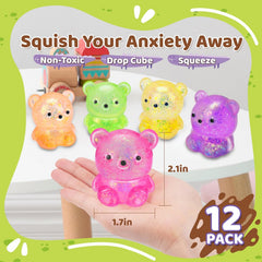 12Pack Fidget Toys Squishy ,Cute Bear Squeeze Ball , Bulk Squishy Fidget Squeeze Play Toys,Pull Stretch Classroom Prize Party Favors Toys for Kids