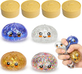 4 Pack Glitter Squishy Toys Dumpling Mystery Box Set — Slow Rising Kawaii Dumpling Stress Balls with Steamer Box, Cute Fidget Sensory Toys for Kids & Adults