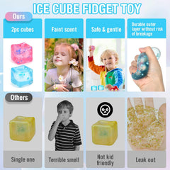 Gretex Fidget Toy for All Ages: 2 Pack Soft Sensory Fidget Ice Cube Stress Ball Squishy Cube Stress Relief Toys for Kids, Teens and Adults Party Favors, Birthday Gift for Kids Age 3+
