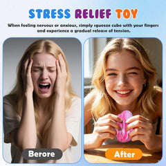 1Pcs 2.2" Stress Cube Sensory Fidget Toy, Stress & Anxiety Relief Ice Cube Sugar Squeeze Ball for Kids Adults, Slow Rising Squishy Toy, Nice Ideal for Party Favors (Blue)