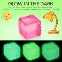 4 Pcs Stress Cube Glow in The Dark, Slow Rising Squishy Fidget Toys for Adults Teens Boys Girls Anxiety Relief Squeeze Stress Balls Sensory Toys for Kids with Autism Party Favors Gifts