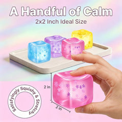 Fidget Toy Stress Cube- 4 Pack Sensory Squeeze Toys, Slow Rising Squishy Cube Filled with Thick Substance and Snowflakes Crafts, Anxiety Stress Relief Calming Tool for Adults and Kids