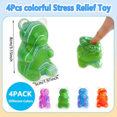 4Gummy Bear Stress Toys |Sugar Filled Bear Squishy Toys|Gel Ultra Squishies High Density Squeeze Balls |Classroom Prize Party Favors Toys Tall 3.5 Inches Colors May Vary