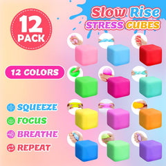 12 Pack Slow Rising Stress Cube, Dough Stress Balls Squishy Fidget Toys for Anxiety Relief, Soft Fidget Cube, Pull Stretch Squishy Toys for Classroom Prize, Party Favors for Kids Adults