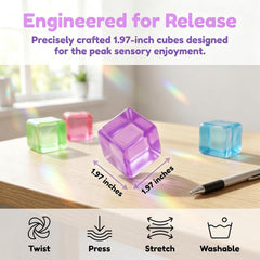 4 Pack Ice Cube Squishy, Slow Rising Fidget for Adults, Sensory Square Shape Stress Balls for Anxiety Relief Classroom Prizes Birthday Gifts Office School