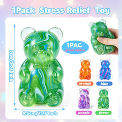 1Pc Gummy Bear Squishyies Fidget,Color Maltose Filled Squeeze Toys Slow Rising Squishy Stress Balls Adults Kids Party Favors,Classroom Prizes(Green)