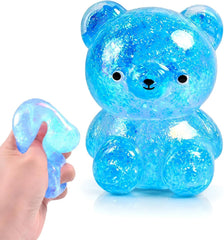 Bear Stress Ball Toy Squishy, Maltose Filled Squeeze Fidget Toy for Stress Relief, Glitter Animal Squishies with Stretchable Soft Texture for Party Favors and Sensory Play