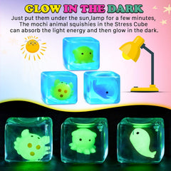 Squishy Stress Cube Fidget Toys Adults - Glow in The Dark Sensory Toys for Kids with Autism Stress Balls for Kids Teens Squeeze Toys for Anxiety Easter Basket Stuffers