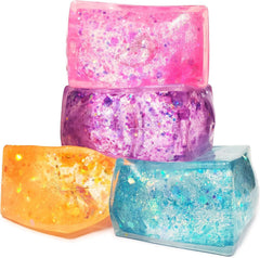4pcs Glitter Ice Cubes - Colorful Sensory Fidget Toys for Adults & Kids, Fun Squeeze Ball for Stress Relief, Holiday and Birthday Gifts, Perfect Party Toy Gift, Easter Basket Gift